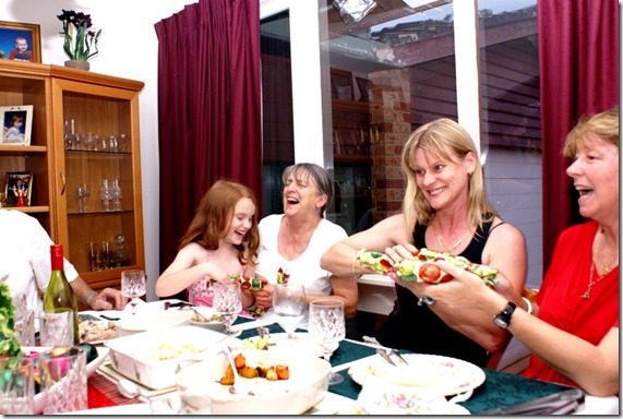 Family with unopenable Chrismas Crackers